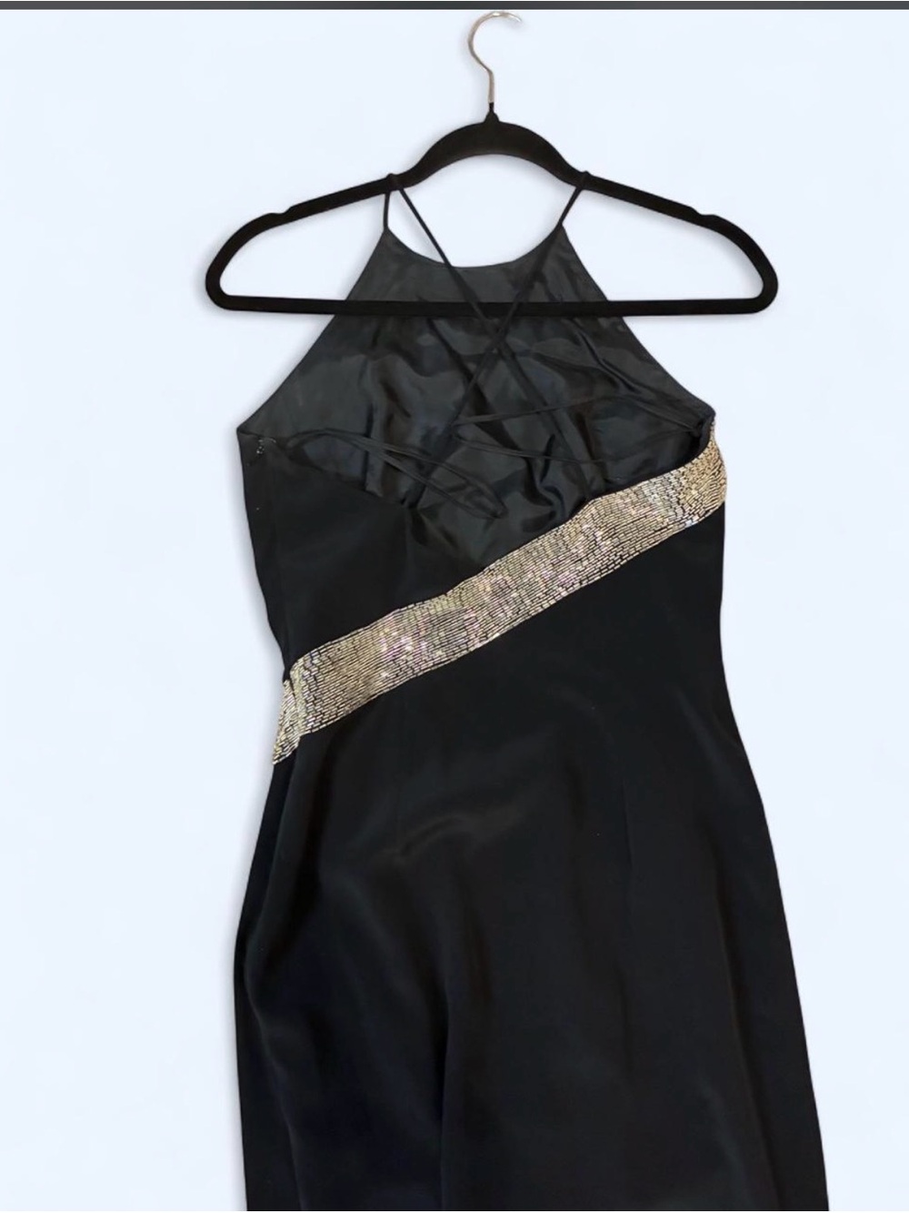 Black Evening Halter Gown with Sequin Accent - Size 4 - Picture 6 of 7